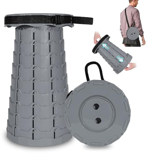 RizzQi Upgraded Collapsible Stool 450LBS - Adjustable Height (2.5-18) Portable Telescoping Seat for Camping Hiking Indoor Office (Light Gray)