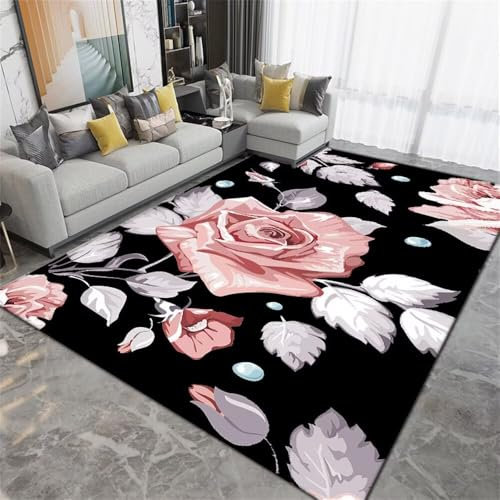 Xiaosua Tapis Maison Circuit Voiture Noir 200x260CM Floral Rose Gris dentree Interieur Gaming