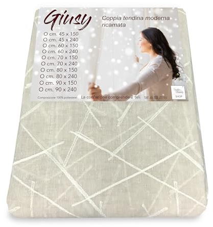 Giusy Beige Vorhänge aus Glas, modern, halbtransparent, Bouclé-Effekt aus Polyester, 1 Paar (2 Vorhänge), 70 x 240 cm