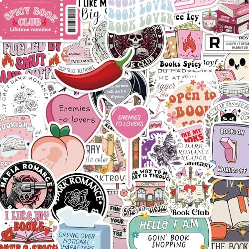 Nurila 50 Stück Romance Leser Aufkleber, Bookish Aufkleber Packung für Kindle Glossy Buchliebhaber Sticker, Holographische wasserdichte lustige Aufkleber für Teenager Erwachsene Geschenke（Modell 2）