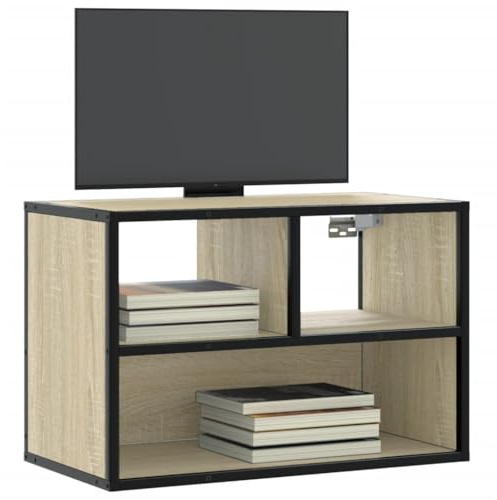 Holamys TV-Schrank Sonoma-Eiche 60x31x39,5 cm, Holzwerkstoff und Metall, industrielles Design, stabil, langlebig, wandmontierbar, für Wohnzimmer und Schlafzimmer, reichlich Stauraum