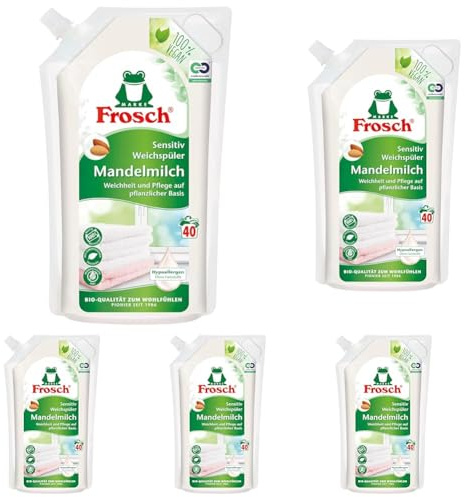 Frosch Mandelmilch Sensitiv-Weichspüler, weiche Wäsche & Pflege auf pflanzlicher Basis, vegan, 40 WL, 5er Pack (1 x 1000 ml)