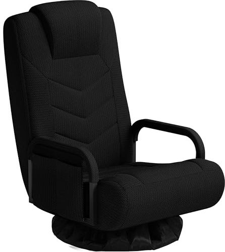 Yaheetech Bodenstuhl 360° Drehbar, Klappbarer Boden Gaming Stuhl | Bodensessel 6-stufig Verstellbar mit Armlehne & Praktischer Tasche, Bodensofa für Wohnzimmer/Schlafzimmer/Büro, Schwarz