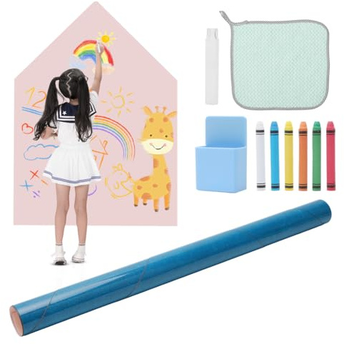 Magnettafel Kinder, 100 x 80 cm Magnetwand in Hausform, Selbstklebende Magnetwand für Kinder, Magnettapete Kinderzimmer Magnettafel Wand, mit Kreidehaltern, Reinigungstuch, Stiftetui (Rosa)