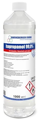Ravensberger Chemie Isopropanol 99,9% IPA – Isopropylalkohol Reinigungsalkohol zum Entfetten & Reinigen – Lösungsmittel für Elektronik, Glas, Auto & Werkstatt (1 Liter)