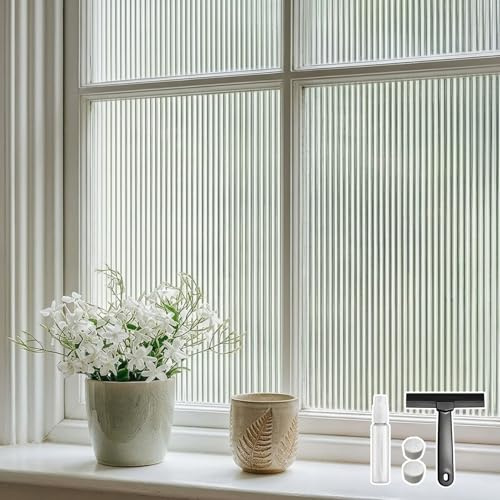 Mgood Sichtschutzfolie Fenster Innen Riffelglas Folie Fensterfolie | 60 x 200 cm, statisch haftend, UV-Schutz, blickdicht und lichtdurchlässig, PVC, Rillenmuster, für Zuhause, Büro, Türen, Küche
