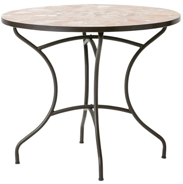 Dehner Mosaiktisch Chiara groß, braun/Apricot, Ø 90 cm, Höhe 75 cm | 4 Sitzplätze, mediterranes Design, Metall / Stein