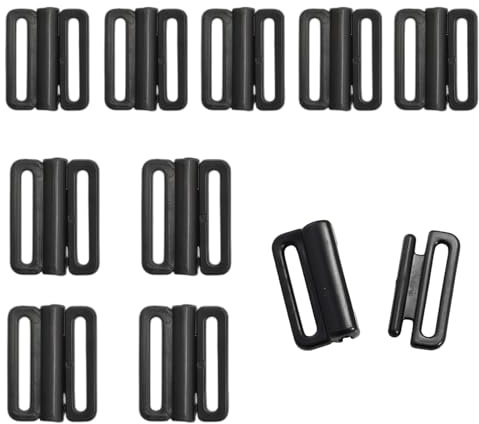 10 PCS Plastic Front Closure Buckles, 1.2cm & 1.5cm Sew On Clasps for Bra Bikini Lingerie Sewing Replacement Fasteners, Black, 1.2CM+1.5CM