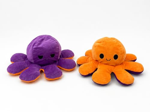 Generisch Doudou pieuvre réversible 17x12 cm – Peluche pieuvre à deux émotions, douce – Cadeau pour enfants (Jaune, Bleu)