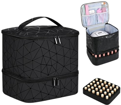 Nagellack Organizer, Nagellack Aufbewahrung für 30 Nagellackflaschen und 1 LED-Nagellampe, doppelte Aufbewahrungsbox für Nagellack Aufbewahrung Tasche für Nageldesign Zubehör