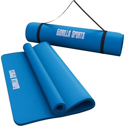 GORILLA SPORTS® Yogamatte - 190x60x1,5 cm oder 190x100x1,5 cm, mit Tragegurt, Phthalatfrei, Rutschfest, Farbwahl - Gymnastikmatte, Fitnessmatte, Sportmatte, Trainingsmatte, Übungsmatte Blau