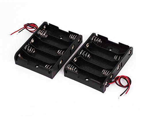 sourcing map Plastique Coquille 5 x 1.5V AA Batterie Support Stockage Boîte avec Fil 2pcs Noir