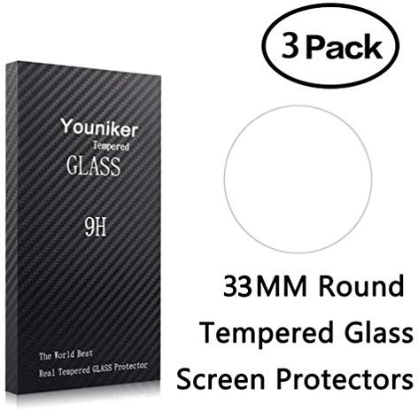 Youniker 3 Unidades Protector de Pantalla para 33MM Cristal Vidrio Templado para 33 MM Reloj Watch 9H Dureza Sin Burbujas