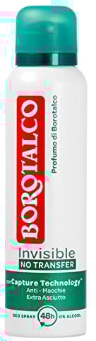 Borotalco, Invisible-Lufterfrischer, schmutzabweisend, extra trocken, streifenfrei, alkoholfrei, klassischer Duft von Invisible, Deodorant für Damen und Herren, 150 ml