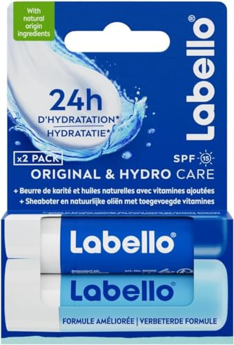 Labello Bipack CLASSIC CARE und Labello Hydro Care Lippenbalsam 2 x 4,8 g Doppelpack Lippenbalsam feuchtigkeitsspendender Lippenbalsam Sonnenschutz LSF 15