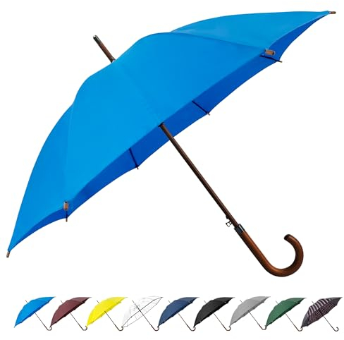 SoulRain Regenschirm mit klassischem Holzgriff, automatisches Öffnen, winddicht, transparent, unzerbrechlich, 121,9 cm, (Blauer Himmel)