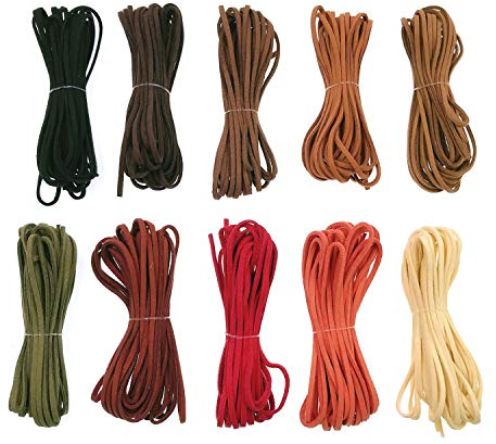 JZK 10 Couleurs x 5 Mètres Cordon en Faux Cuir 2.5mm pour Bricolage, Collier, Bracelet, Perles, Porte-Clés, Bijoux, Rêves, Cadeaux, Tresses