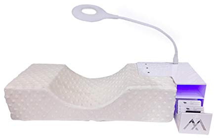 DEQUATE Wimpernverlängerungskissen Mit Acrylregal Und USB-Blu-ray-Desinfektion, Wasserdichtes Schönheitskissen, Pfropfwimpernkissen Memory Foam Curve Salon-Make-up-Kissen (Professional)