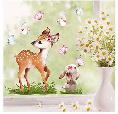 Wandtattoo Loft Fensterbilder Frühling mit Reh und Hasen Motiv – A2 Bogen, Wiederverwendbar – Frühlingsdeko Fenster, Frühlingsbild Fenster, Fensterdeko Frühling, Fensterfolie Frühling Selbstklebend