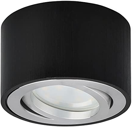 KYOTECH LED Aufputz Deckenleuchte Flach 230V Schwenkbar Ø80x50mm Downlight Mit 5W Modul Aufbauspot Warmweiß 3000K 400LM Spotleuchte Rund Schwarz Gebürstet