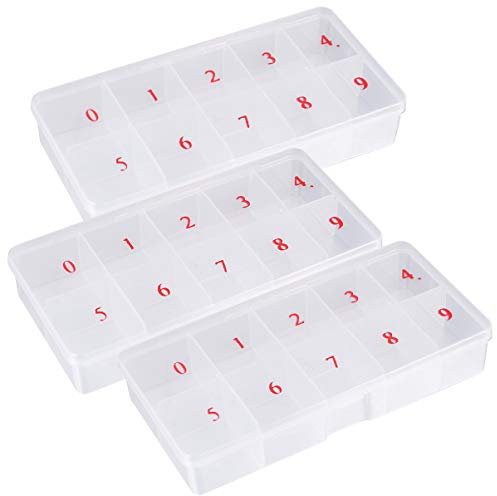 Lurrose 6pcs Fake Nail Case 10-Grid Nail Tips Rhinestones Storage Box Container Empty Transparent Earring Ring Jewelry Organizer
