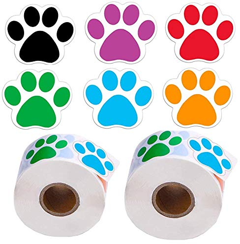 Hunde Pfoten Druck Aufkleber 2 Rolle Pfotenaufkleber 1000 stück Bunte Bärentatze Etiketten Aufkleber für Scrapbook Craft Labels Wandtattoos Dekoration