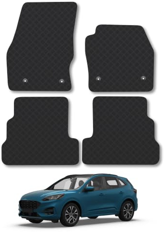 Fits Ford Kuga (2016-2020) 3mm Rubber Car Floor Mats | Tailored Fit Carpet Floor Mats non Slip Black Trim Full Coverage Compatible Accessory Front Rear Anti Slip Granulated Backing