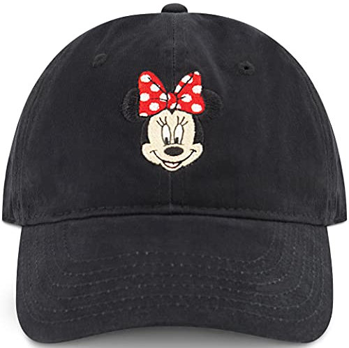 Concept One Damen Disney's Minnie Mouse Washed Cotton Adjustable Baseball Cap with Curved Brim Baseballkappe, Schwarz-Neu, Einheitsgröße