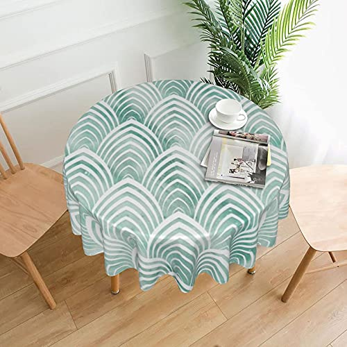 Tischdecke - 60 'runder waschbarer Polyester Tisch dekorative Tischtuch Art Deco Waage Aqua Mint White Geometry Marmor