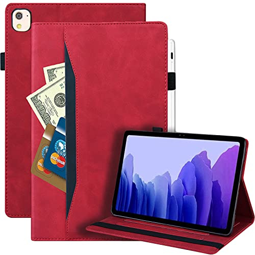 Rosbtib Hülle Kompatibel mit iPad 9./8./7. Generation 2021/2020/2019,iPad 10.2 Hülle,Leder Geschäftshülle Smart Schutzhülle Stifthalter Stand Wallet Cover mit Kartensteckplatz, Rot