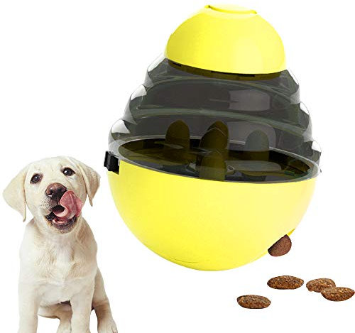 Hillylolly Hundefutter Ball, Hundespielzeug Intelligenz, Leckerli Ball Hundespielzeug, Dispenser Ball, Hunde Snackbälle, Treat Dispenser Spielzeug Hund, Interaktives Haustiere Futter Ball(Gelb)