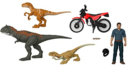 Jurassic World - Kollektion Legacy Owen und die Flucht des Dinosauriers, Set mit Motorrad und Owen Grady, Spielzeug für Kinder 4+ Jahre, HFG64