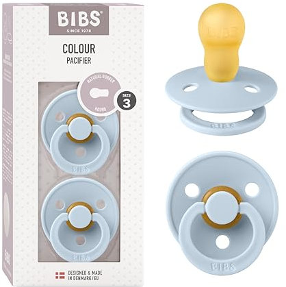 BIBS Colour Schnuller 2er-Pack, BPA-frei, Kirschform Nippel. Naturkautschuk/Latex, Hergestellt in Dänemark, Größe 3 (18+ Monate), Baby Blue