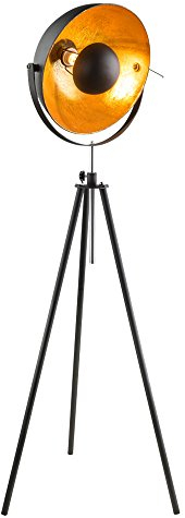 etc-shop Standleuchte im Scheinwerfer Design robuste Stehlampe aus Metall Industrie Stil Stehleuchte, Metall, schwarz gold, 1x E27 Fassung, D 41 cm