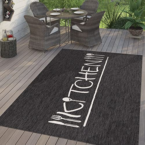 TT Home In-& Outdoorteppich Wetterfest Terrasse Küche Modernes Design Schrift City, Farbe:Anthrazit, Größe:120x160 cm