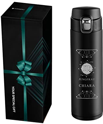Maverton Thermobecher Kaffeebecher mit Gravur 400 ml - Trinkflasche Edelstahl - auslaufsicher - 100% dicht - Easy-Clean-Deckel - für Frauen zum Geburtstag - schwarz - Sternzeichen