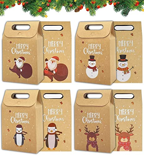 24 Stück Weihnachten Geschenktüten,Bonbontüten aus Kraftpapie,Weihnachtstüten Zum Befüllen,Weihnachtstüten Papier,Geschenktüten mit Griff Kraftpapier,Geschenktüten Weihnachten (A)
