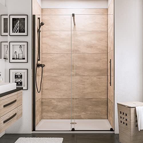 Schulte porte de douche coulissante en niche, 120 x 200 cm, noir, roulettes en bas, barre incluse, montage gauche droite, verre de sécurité 8 mm transparent antical, réglage 118.5-120.5 cm