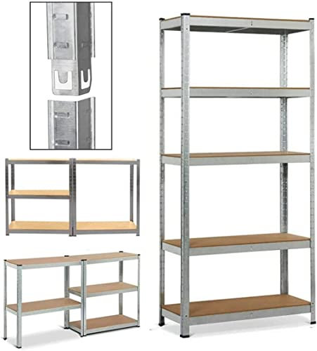 Yiyai Heavy Duty Shelving Unit, 5 Tier Metal Garage Shed Storage Shelves 875KG - 150cm Height 70cm Wide 30cm Deep - Boltless Installation & Adjustable Layout Shelving Racking, Galvanized