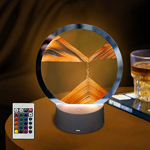 LZH FILTER 3D Moving Sand Creative Art Liquid Tischlampe, RGB-Farbwechsel-Sandmalerei-Nachtlicht, 3D-Sanduhr-Tiefsee-Treibsand-Lampe, für Living Home Desktop Dekoration