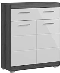 xonox.home Badezimmer Scout Kommode Standschrank Badschrank breit Schrank Badezimmerschrank in Front weiß Hochglanz Korpus rauchsilber Nb., ca.74x88x31 cm