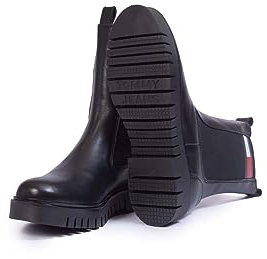 Tommy Jeans Stivali Mezza Gamba Donna Long Chelsea in Pelle, Nero (Black), 39 EU