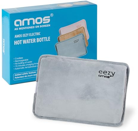 AMOS Eezy Rechargeable Electric Hot Water Bottle Bed Warmer with Hand Heat Pad Glove Pain Relief, Grey