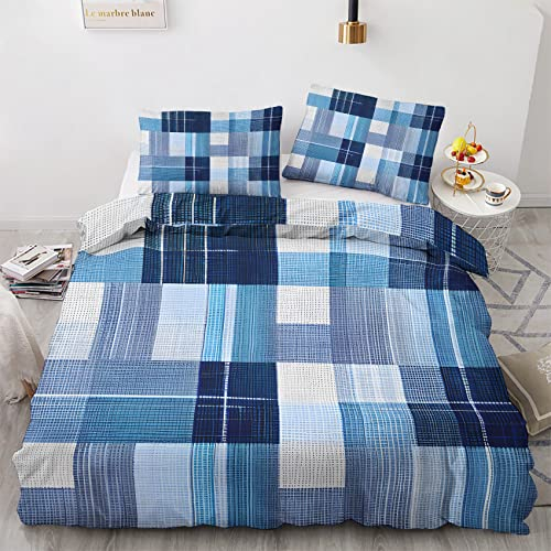 GEDAEUBA Marineblau Bettwäsche 135x200 Sommer - Kariert Bettbezug 135 x 200 2er Set, Wendebettwäsche und Kissenbezug 80x80, Weiche & Atmungsaktive Mikrofaser Bettwäsche-Sets mit Reißverschluss