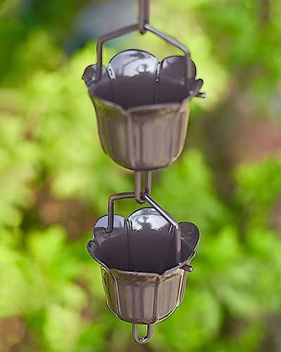 ZIMGOD Regenkette Blumen-Regenketten-Tassendekor, Gartendach-Regenrinnenkette, Dekorative Regenwasserumlenker-Fallrohre, DIY Regenablaufketten-Wasserfall (Size : 4m/13ft)