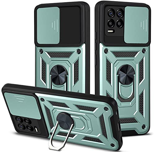 WBWONE Funda para Realme 8 Pro | Realme 8 4G, Anti-Rasguño Shock- Absorción TPU/PC Carcasa con 360° Anillo Kickstand y Cubierta Deslizante de la Cámara, Verde