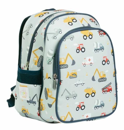 A Little Lovely Company Rucksack | Kinderrucksack Leicht Schultasche Mädchen Jungen Grundschule 4-8 Jahre Rucksack Mädchen Jungen Reisen mit Brustgurt Isolierte Fronttasche, Fahrzeuge, Middelgroot