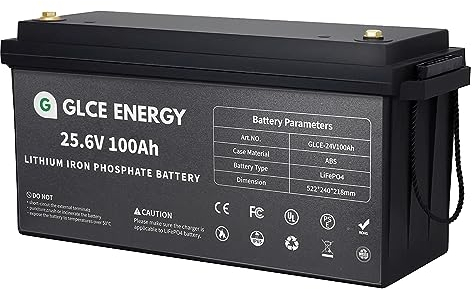 GLCE Energy LiFePO4 Batteria al litio 24V 100Ah, BMS 100A aggiornato, durata di vita di 10 anni con più di 10000 cicli profondi per RV, sistema solare, rimorchio, camper, marina,applicazioni off grid