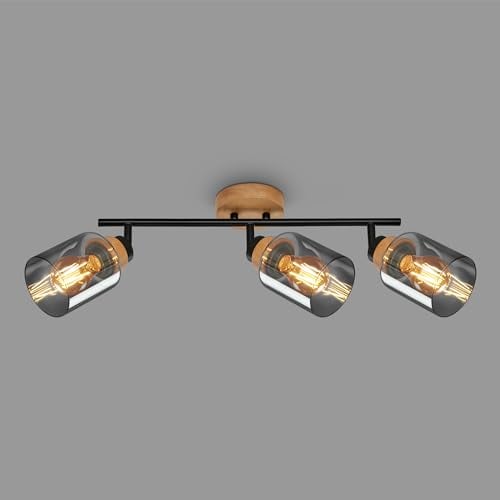 BRILONER – Deckenlampe, Deckenleuchte, Lampe, Rauchglas, Schwenkbar, Wohnzimmerlampe, Schlafzimmerlampe, Küchenlampe, Schwarz-Holz