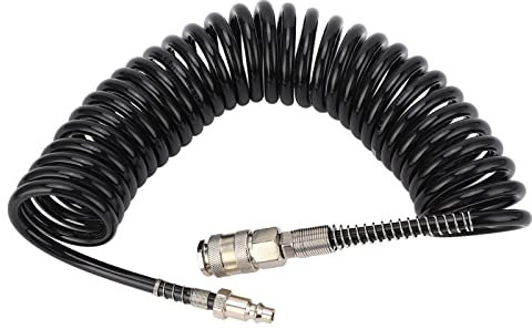 Tissting Air Compressor Hose 5m Long 8mm ID x 10mm OD Recoil Air Hose with Bend Restrictor, Recoil Air Extension Hose for Car Motorcycle